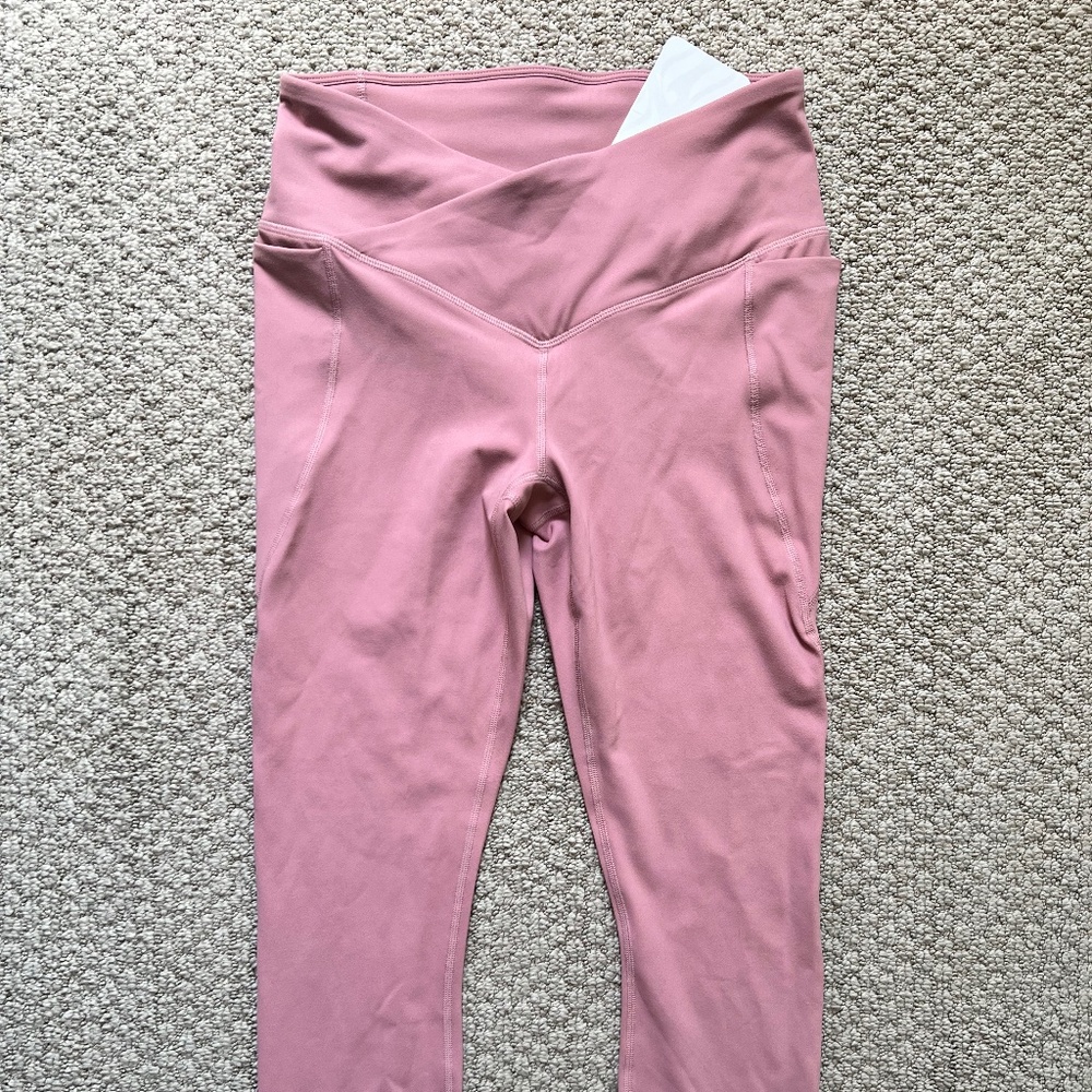 Pink Fabletics High-Waisted Pureluxe Crossover 7/8 Yoga Pants